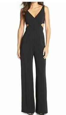 Jay Godrey Women's Formal Black V-Neck Jumpsuit Cutout Side Detail‎ Size 0